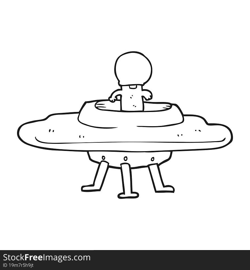 black and white cartoon flying saucer