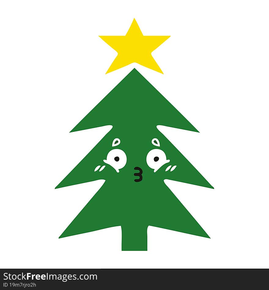 flat color retro cartoon christmas tree