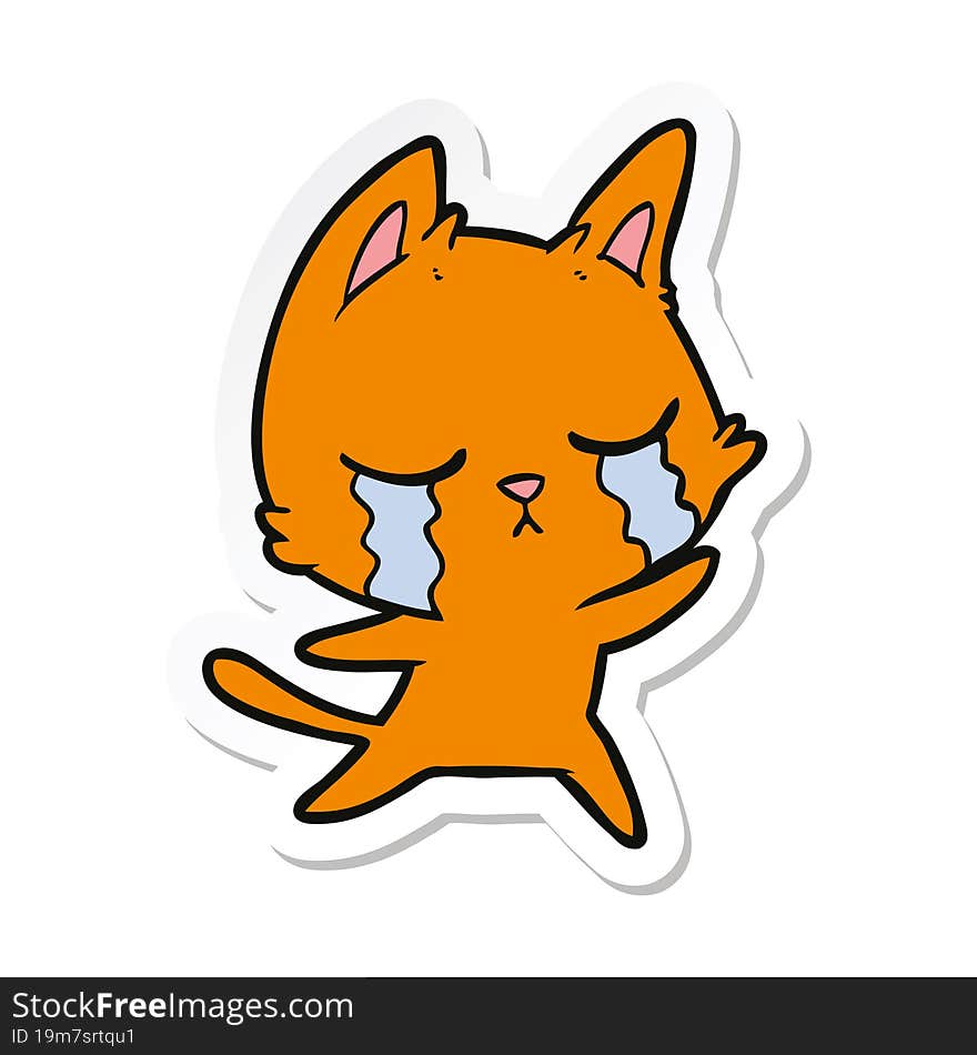 Sticker Of A Crying Cartoon Cat