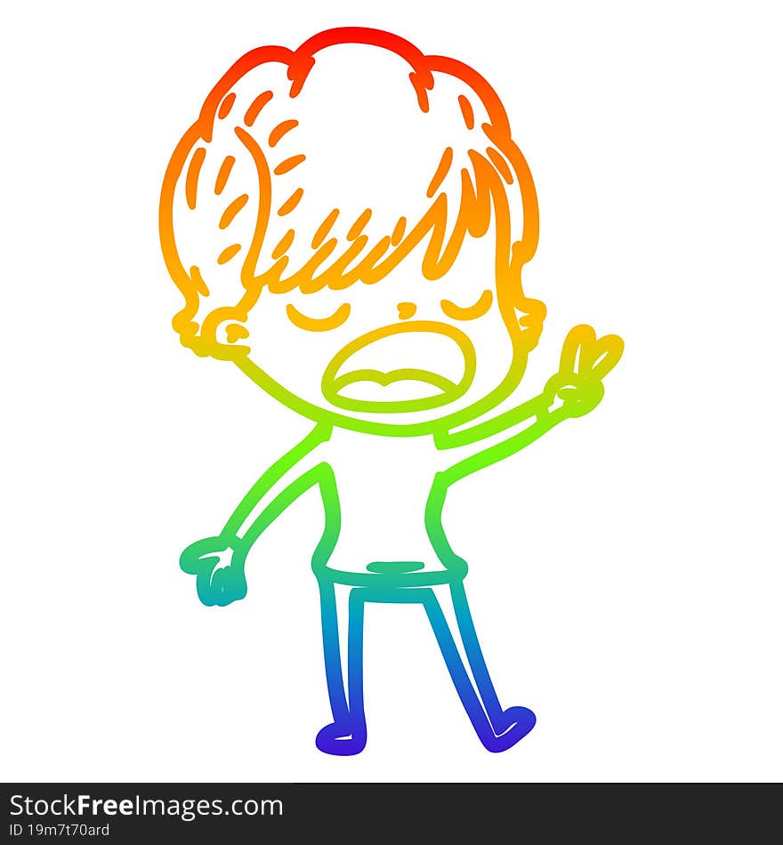 rainbow gradient line drawing of a cartoon woman talking