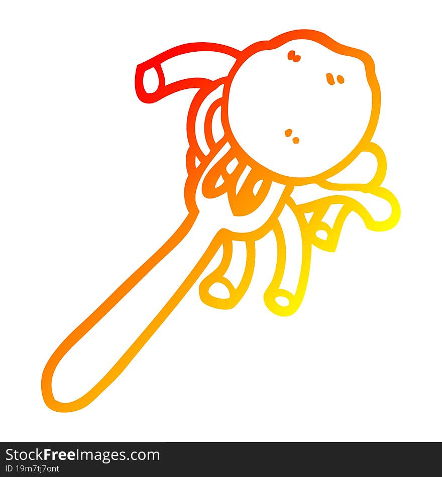 Warm Gradient Line Drawing Cartoon Spaghetti And Meatballs On Fork