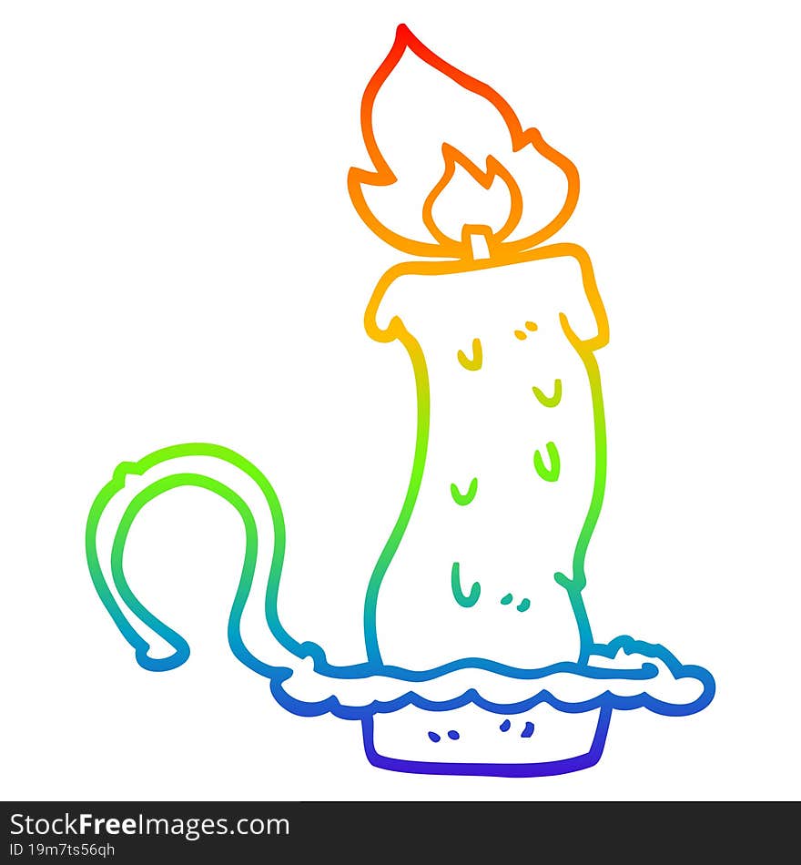 rainbow gradient line drawing cartoon burning halloween candle