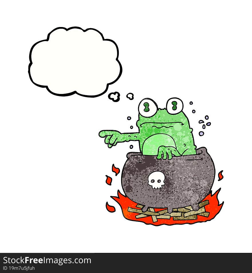 Thought Bubble Textured Cartoon Halloween Toad In Cauldron