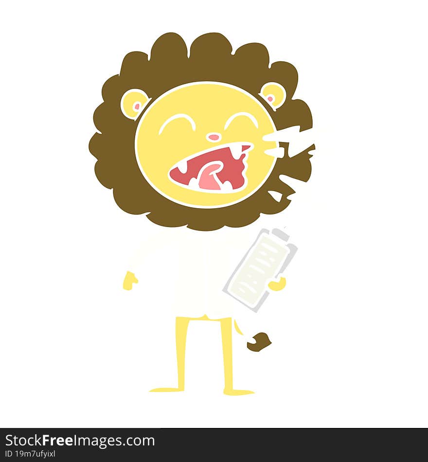 flat color style cartoon roaring lion doctor