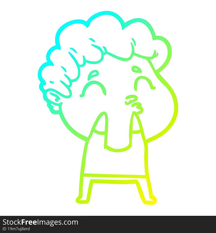 cold gradient line drawing cartoon man pouting