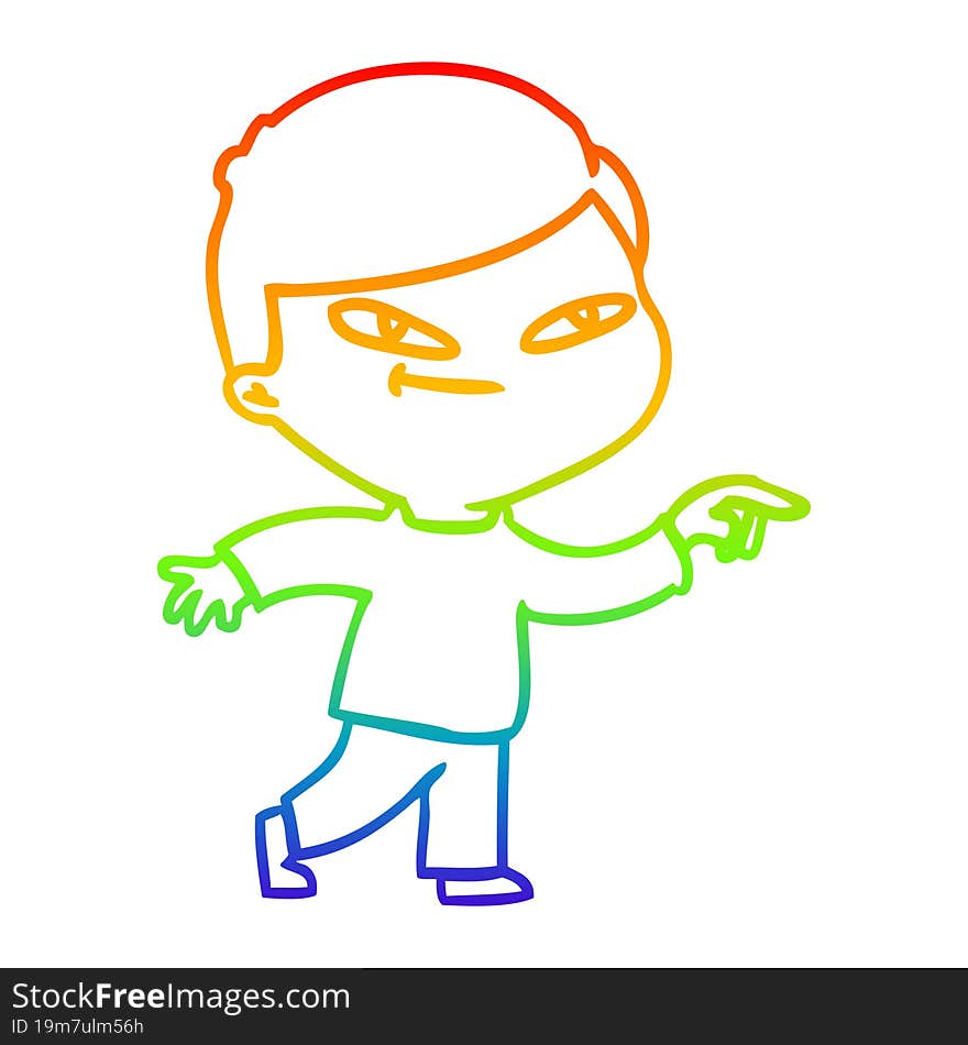 rainbow gradient line drawing of a cartoon pointing man