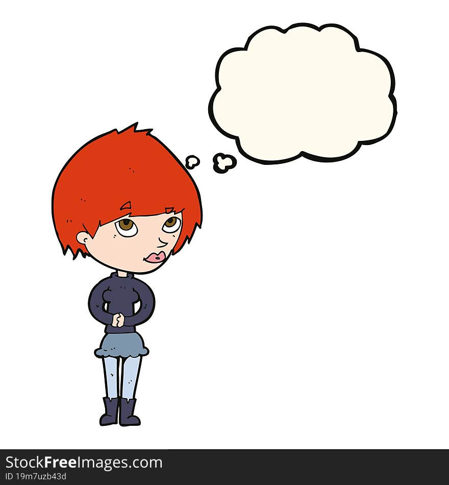 cartoon nervous woman with thought bubble