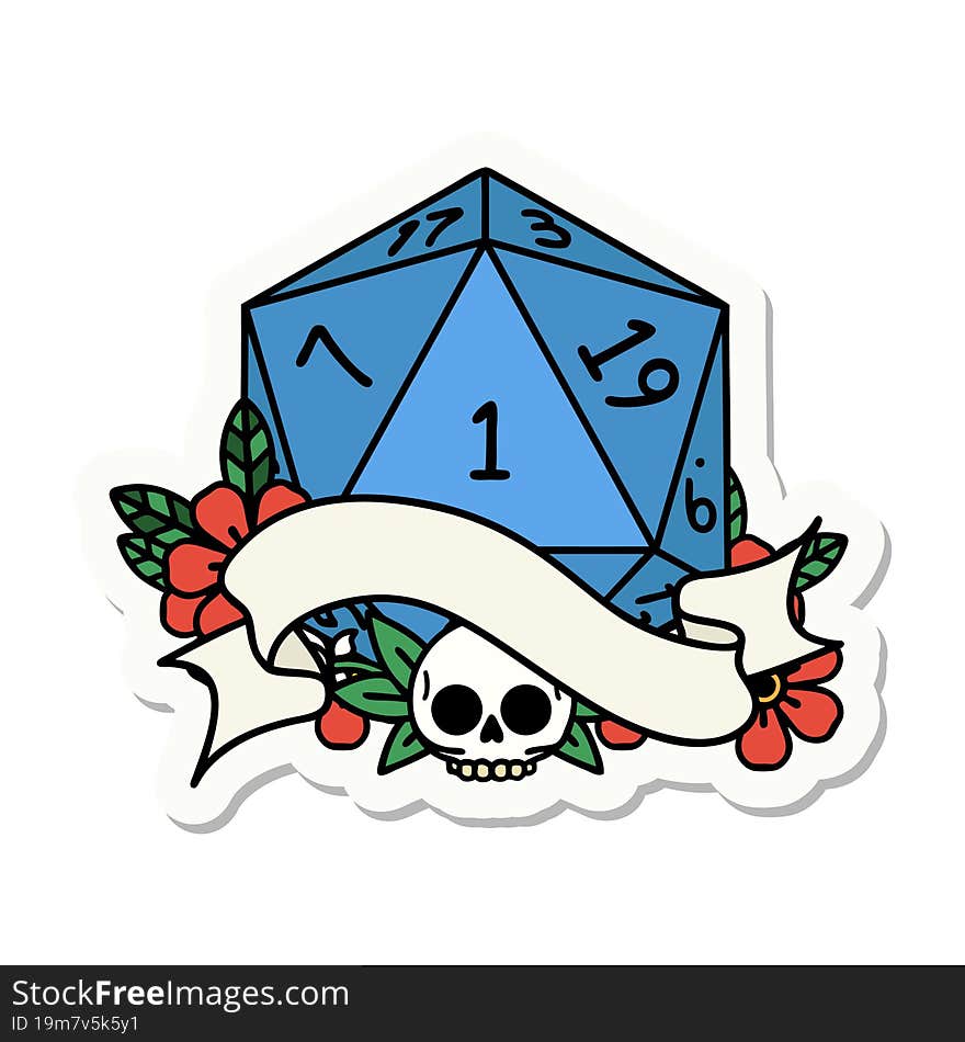 natural one d20 dice roll sticker