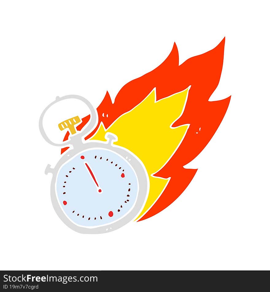 Flat Color Illustration Of A Cartoon Flaming Stop Watch