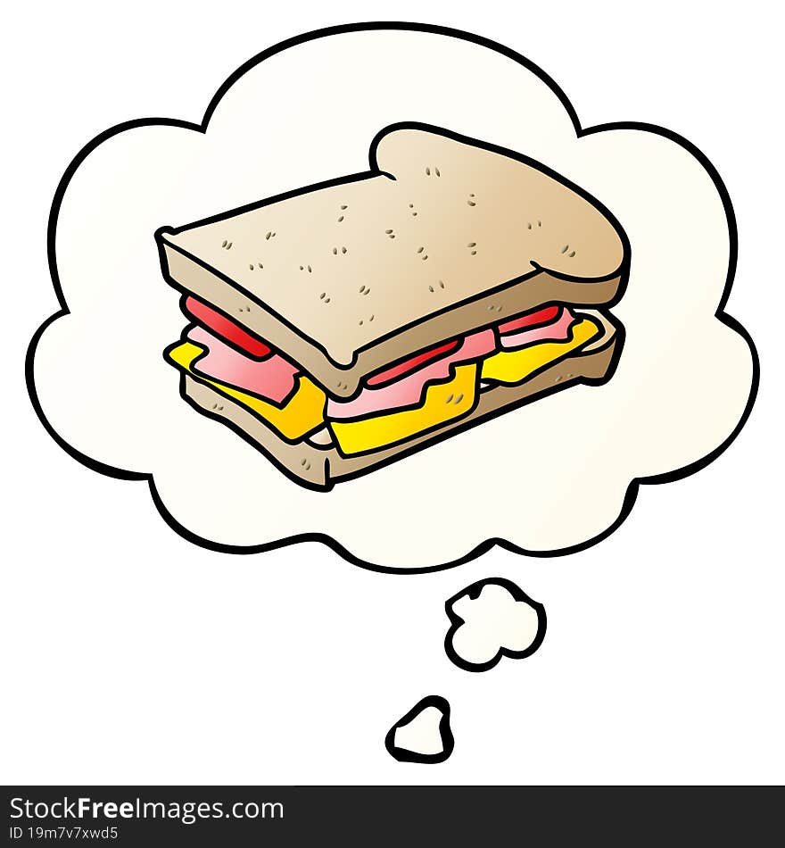 cartoon ham sandwich and thought bubble in smooth gradient style