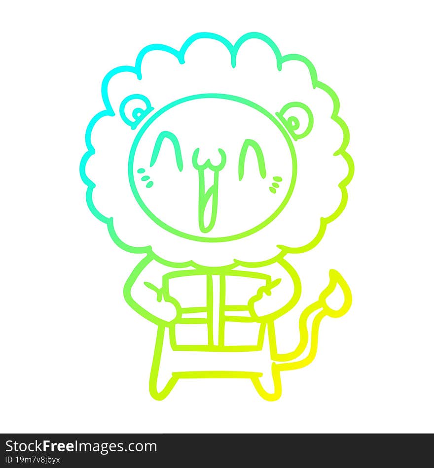 cold gradient line drawing happy cartoon lion