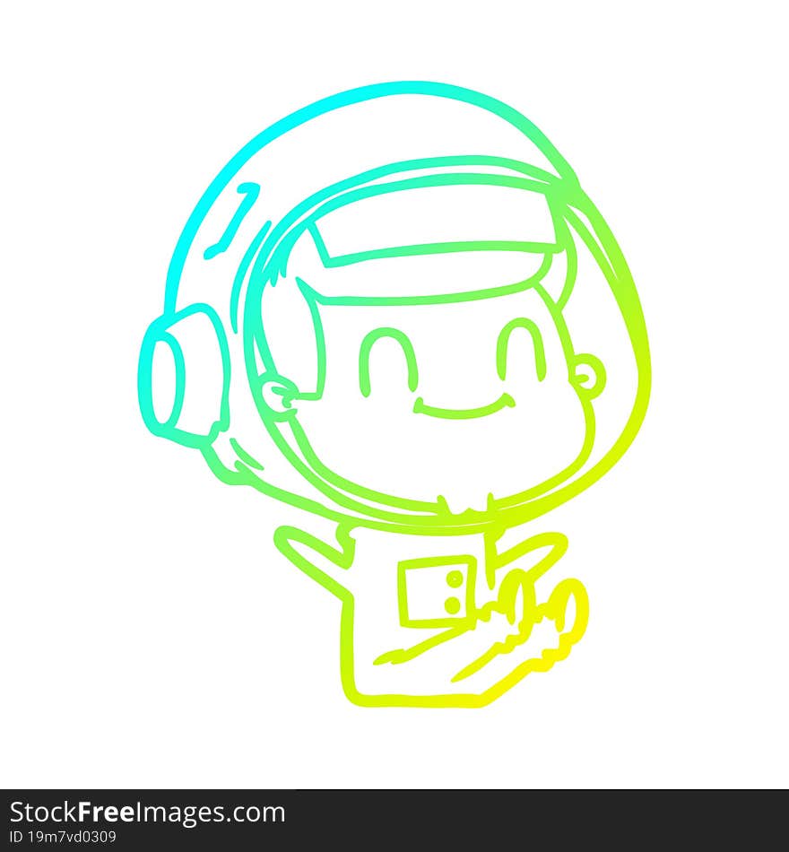 cold gradient line drawing happy cartoon astronaut man