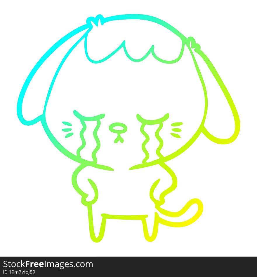 cold gradient line drawing of a cute puppy crying cartoon