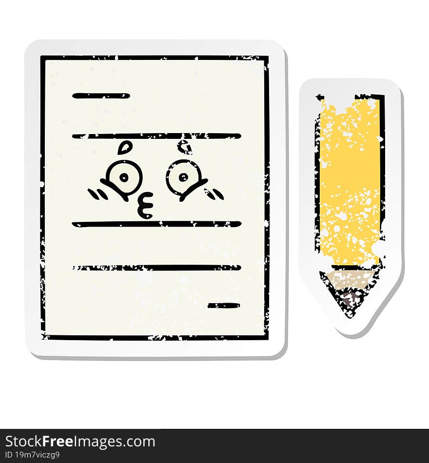 Distressed Sticker Of A Cute Cartoon Test Paper