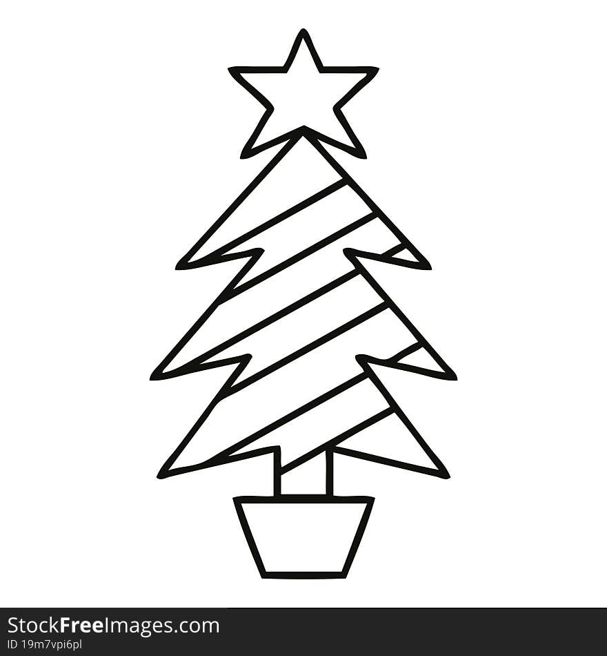 line drawing cartoon christmas tree