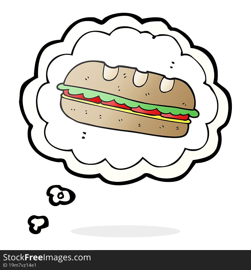 freehand drawn thought bubble cartoon huge sandwich