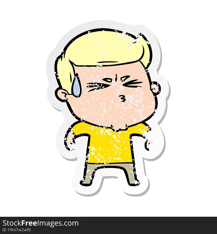 distressed sticker of a cartoon frustrated man