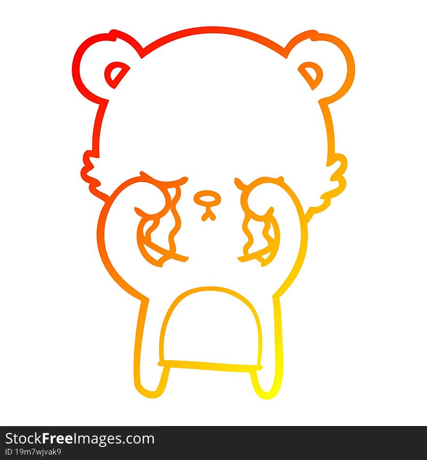 warm gradient line drawing crying cartoon bear