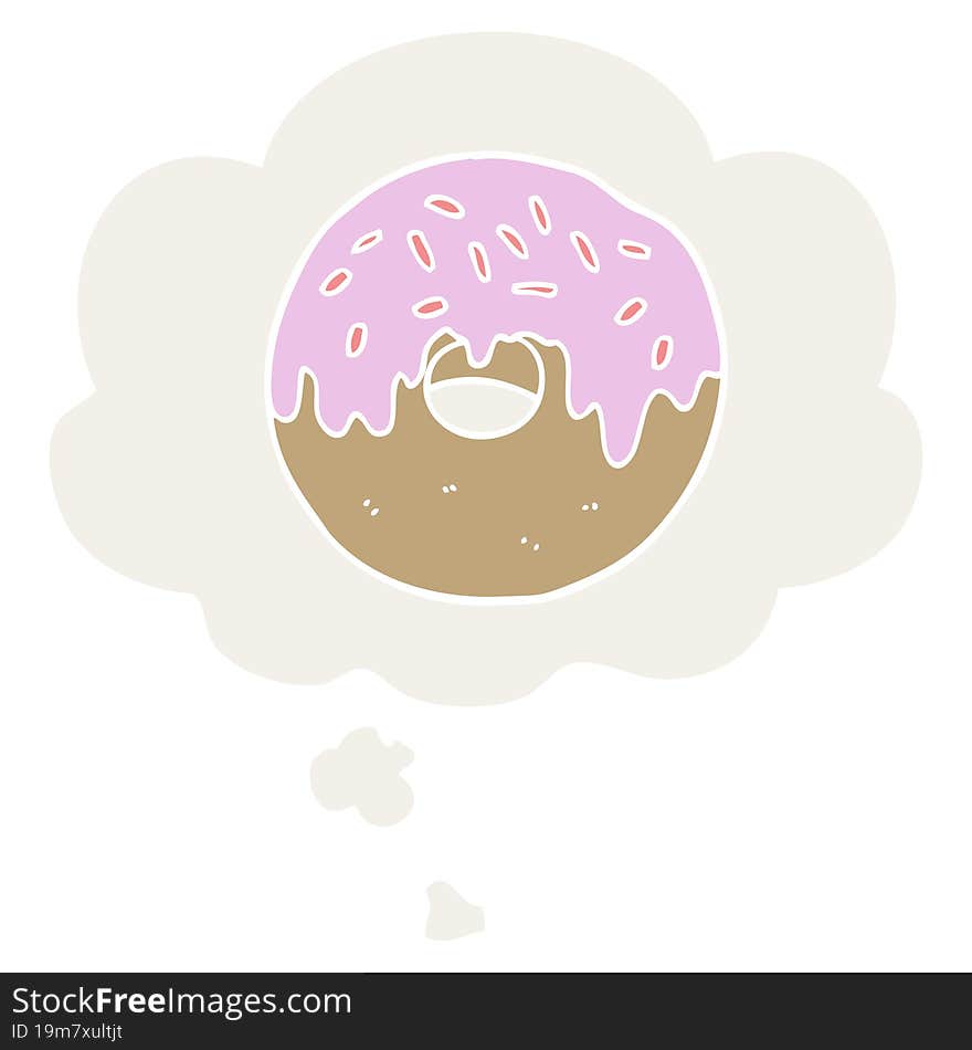 cartoon donut and thought bubble in retro style