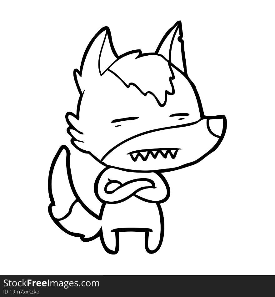 cartoon wolf showing teeth. cartoon wolf showing teeth