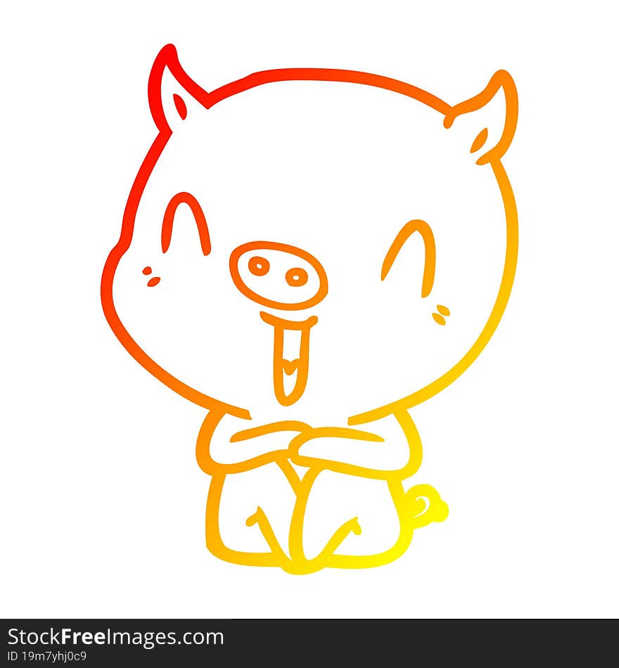 warm gradient line drawing happy cartoon sitting pig