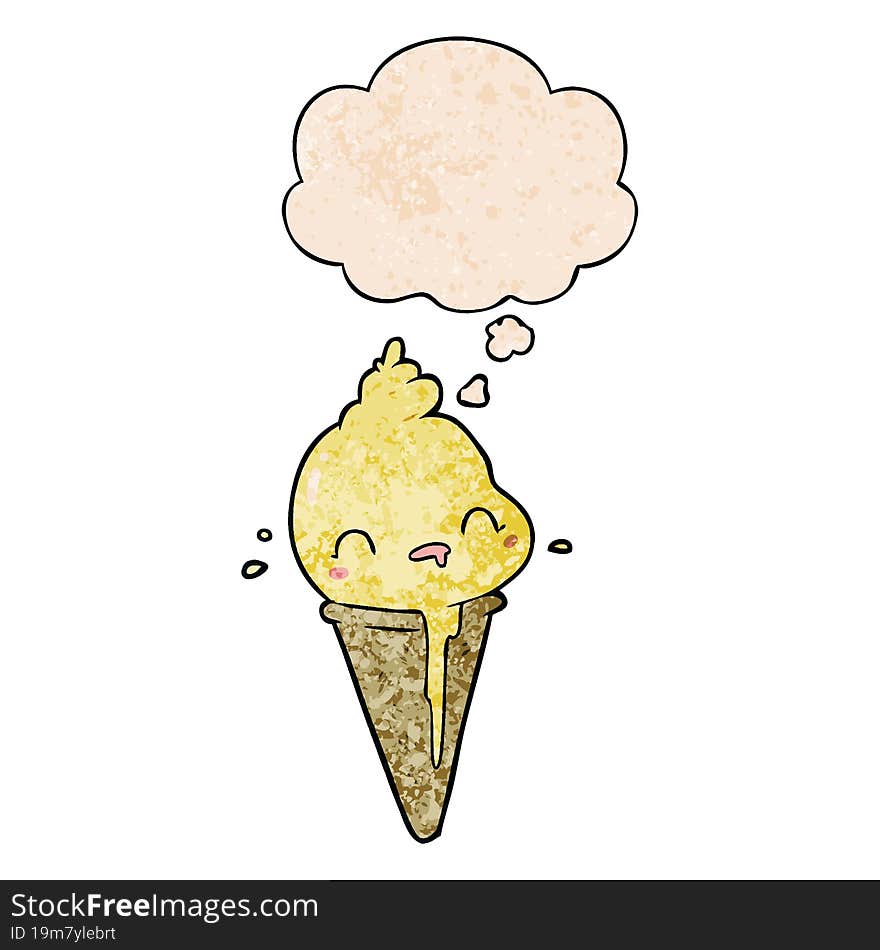 cute cartoon ice cream and thought bubble in grunge texture pattern style