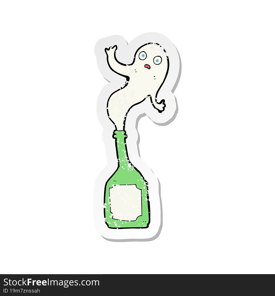 Retro Distressed Sticker Of A Cartoon Ghost In Bottle