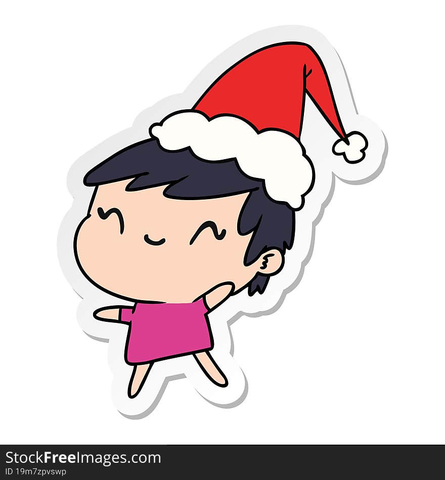 hand drawn christmas sticker cartoon of kawaii girl