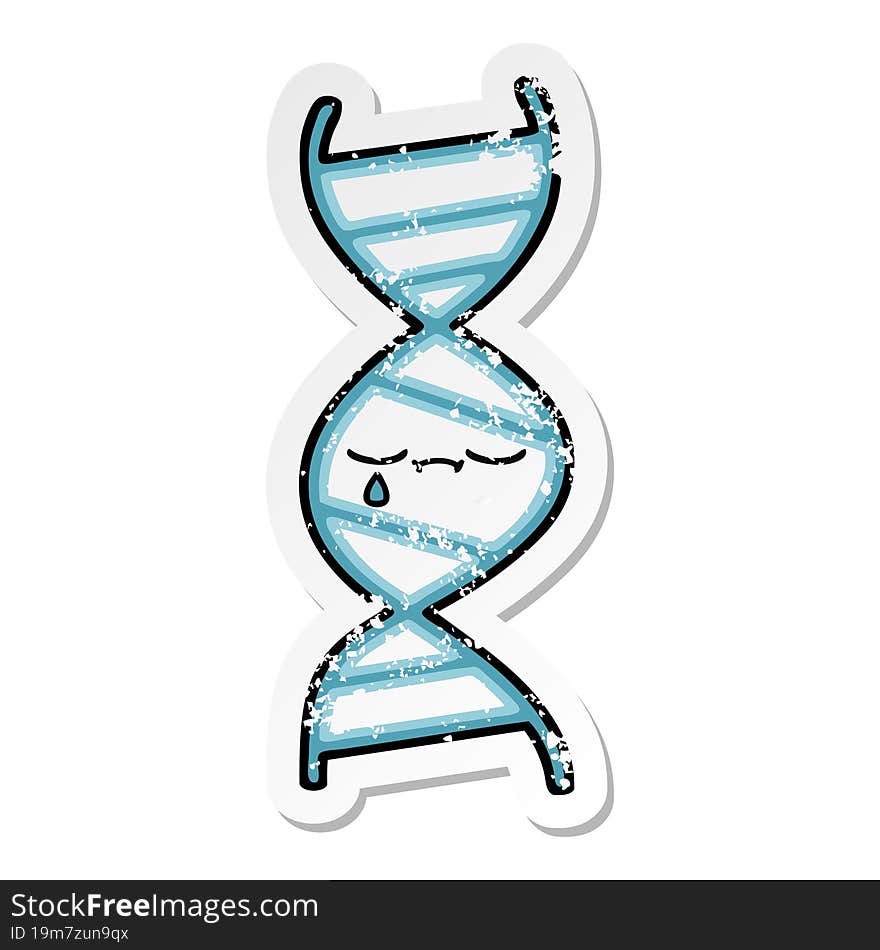 distressed sticker of a cute cartoon DNA strand