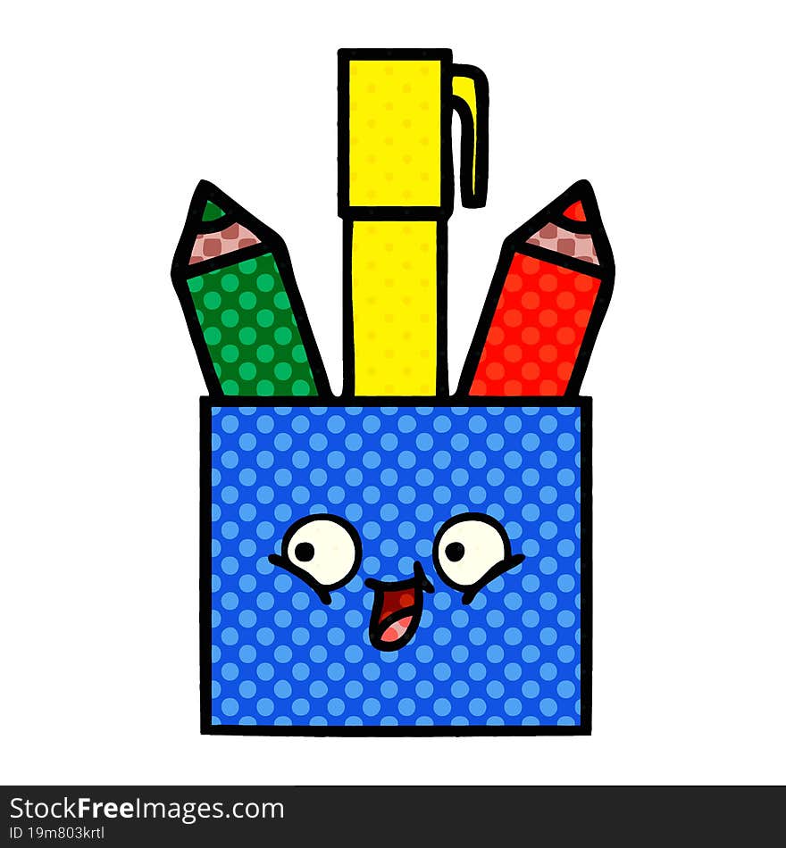 comic book style cartoon of a pencil pot