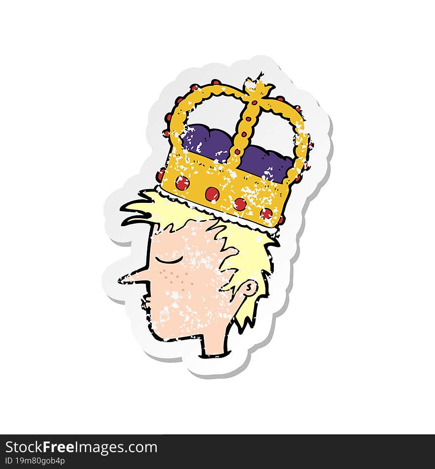 Retro Distressed Sticker Of A Cartoon Person Wearing Crown