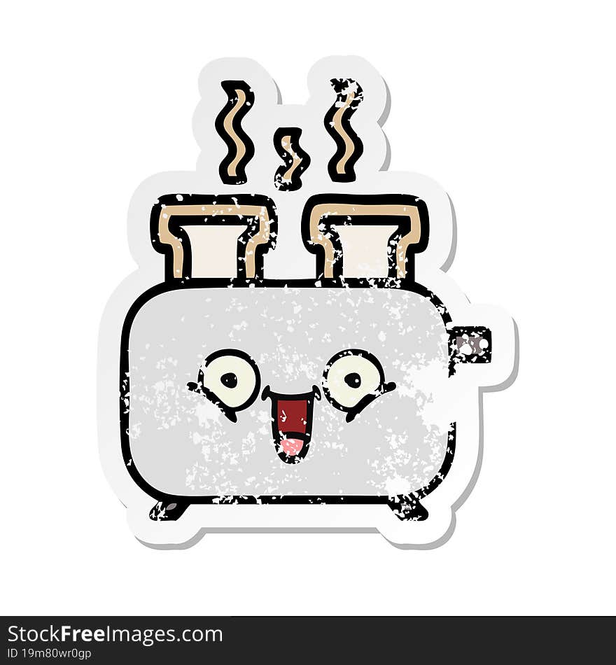 distressed sticker of a cute cartoon of a toaster