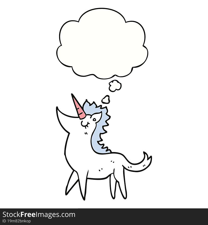 cartoon unicorn and thought bubble