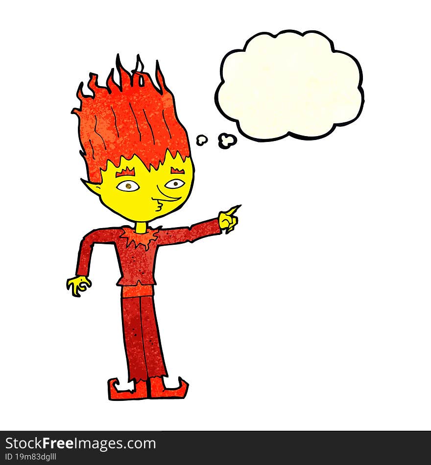 fire spirit cartoon with thought bubble