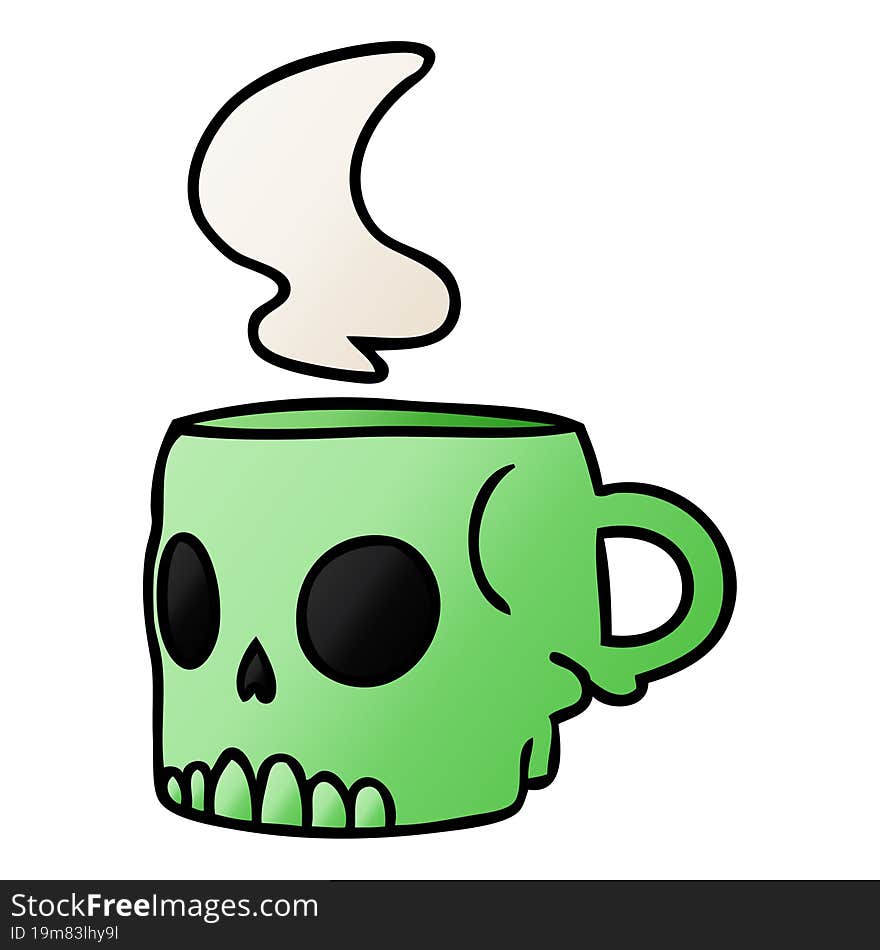 gradient cartoon doodle of a skull mug