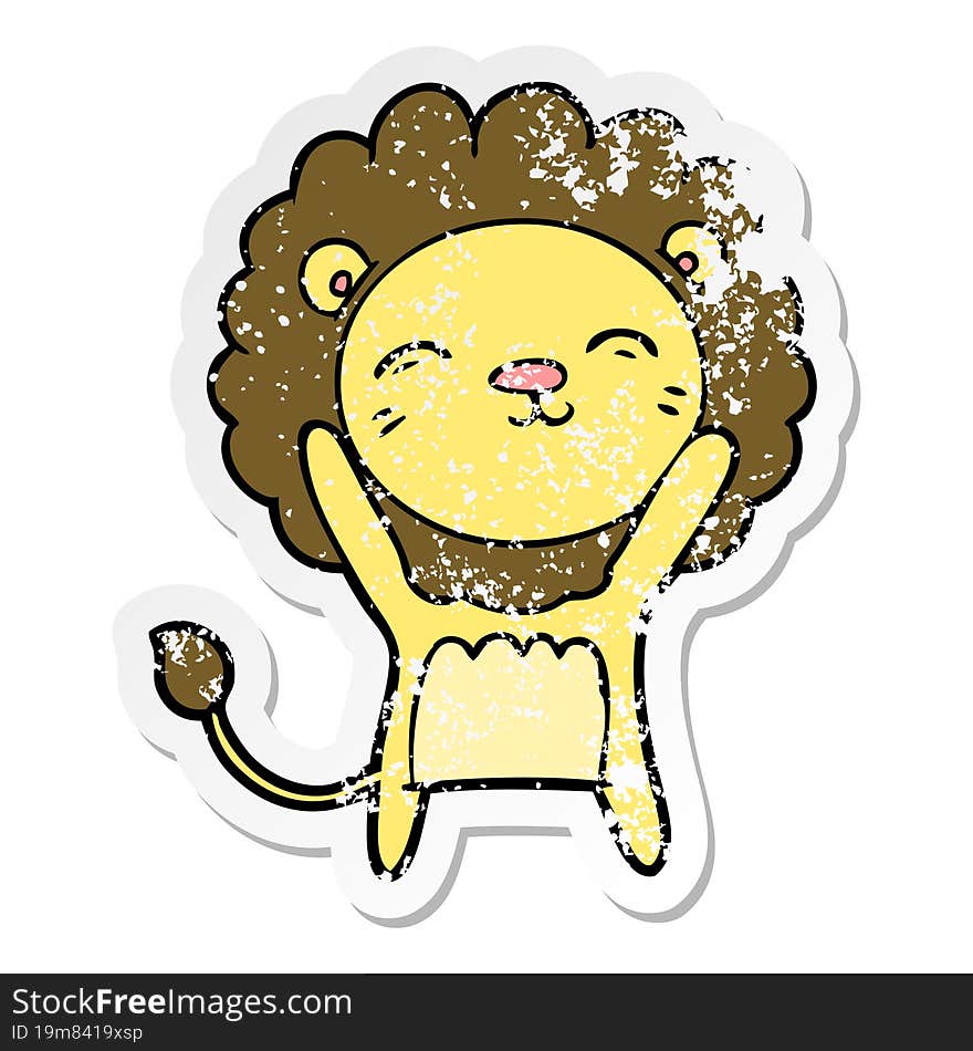 distressed sticker of a cartoon lion