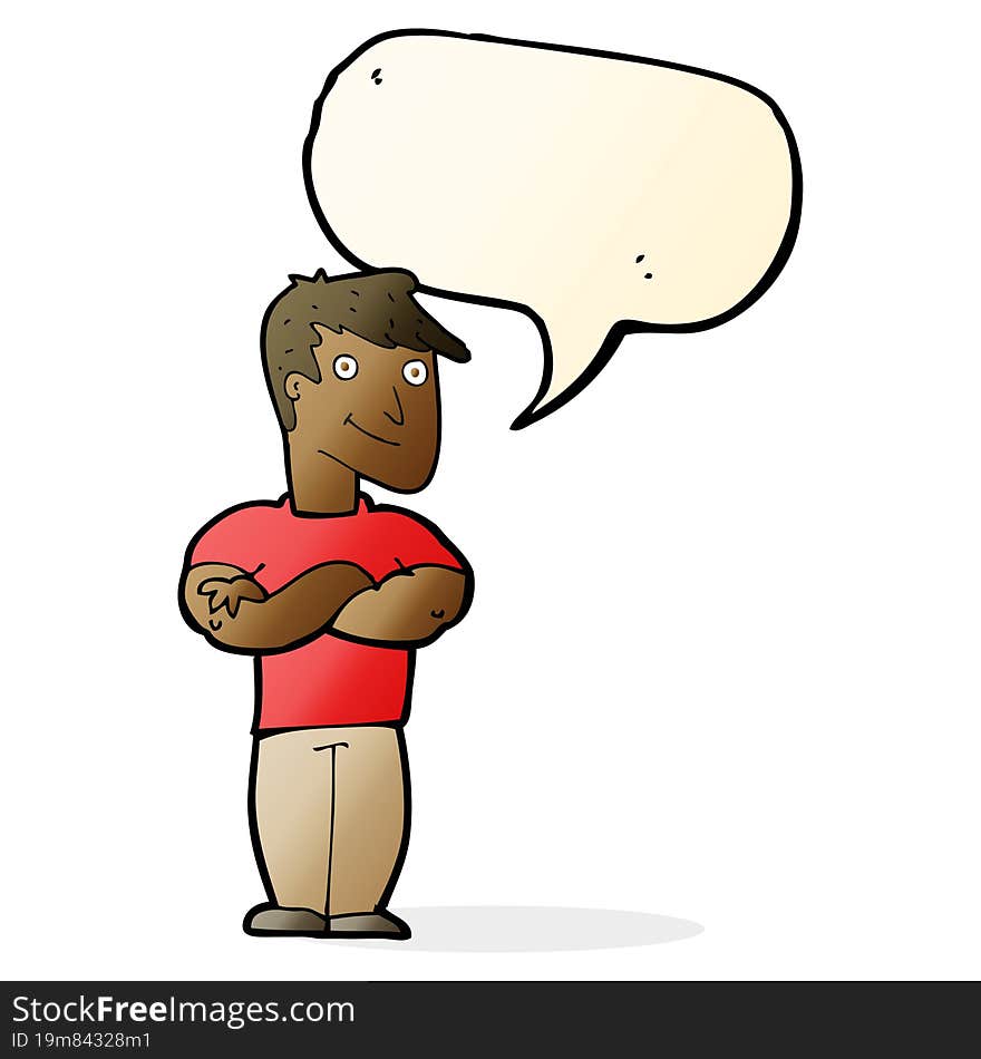 cartoon muscular man with speech bubble