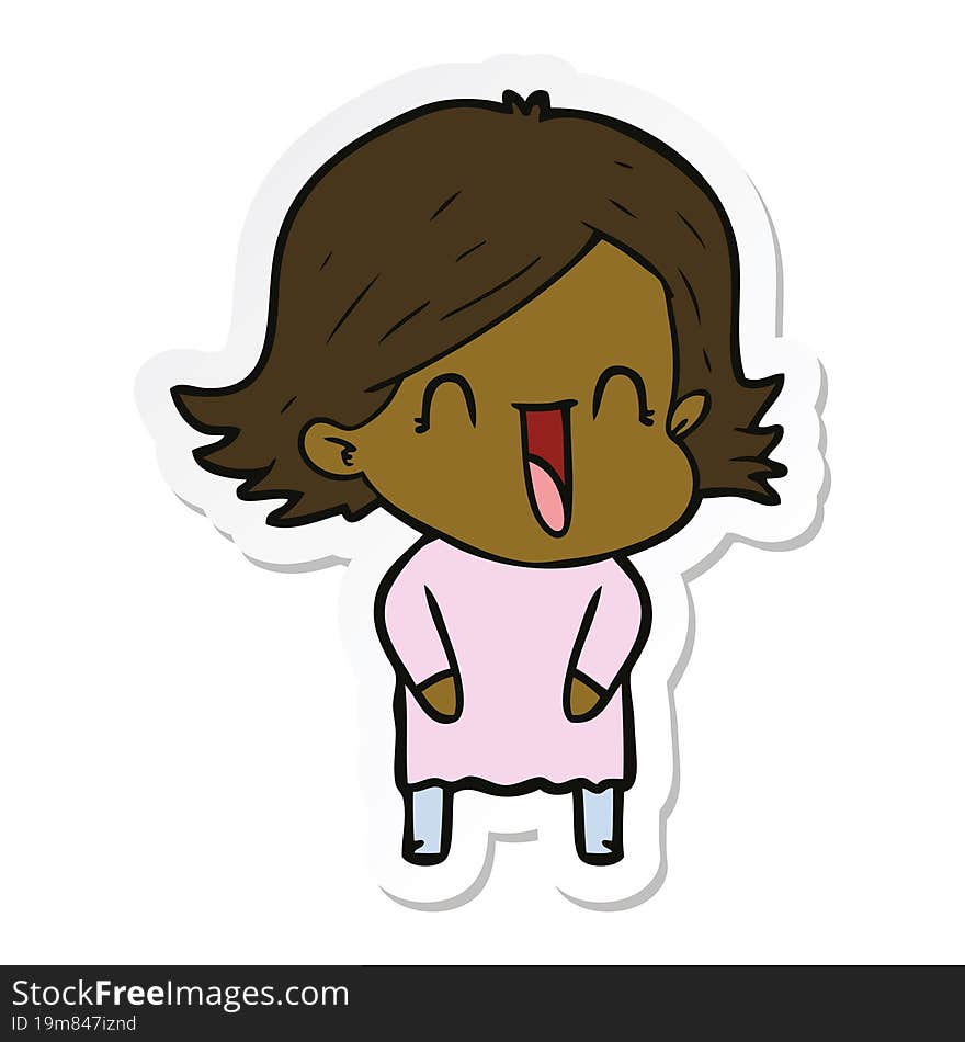 Sticker Of A Cartoon Laughing Woman