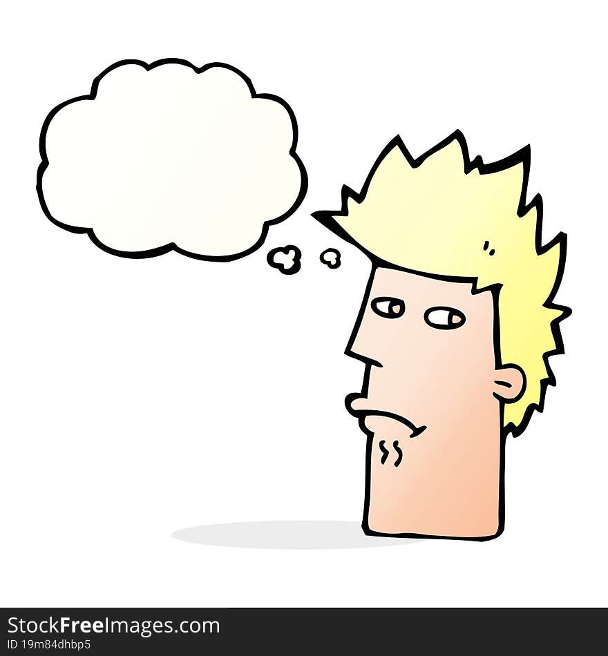 cartoon nervous expression with thought bubble