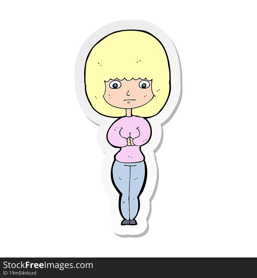 sticker of a cartoon shy woman