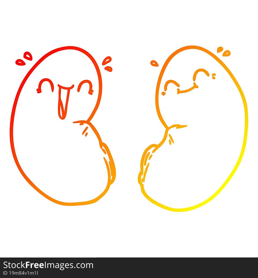 warm gradient line drawing cartoon happy kidneys