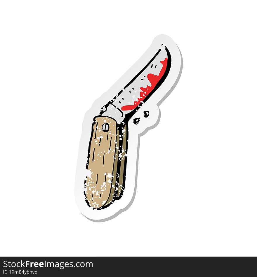 retro distressed sticker of a cartoon bloody folding knife