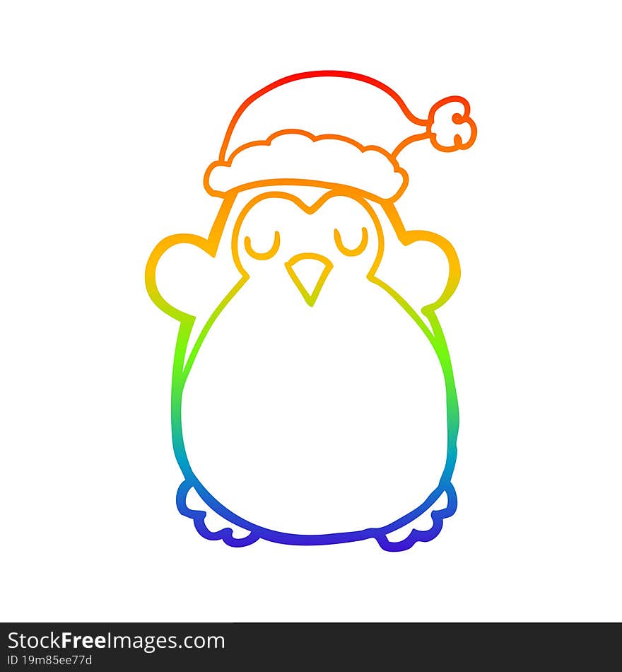 rainbow gradient line drawing cute christmas penguin