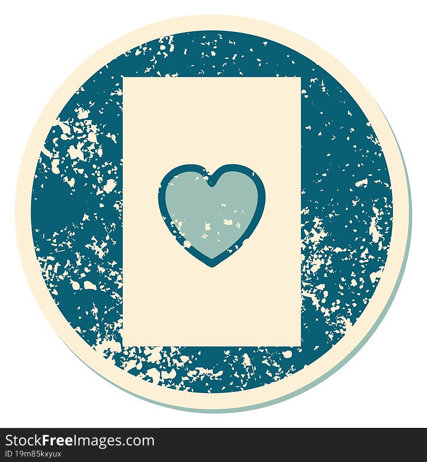 distressed sticker tattoo style icon of the ace of hearts