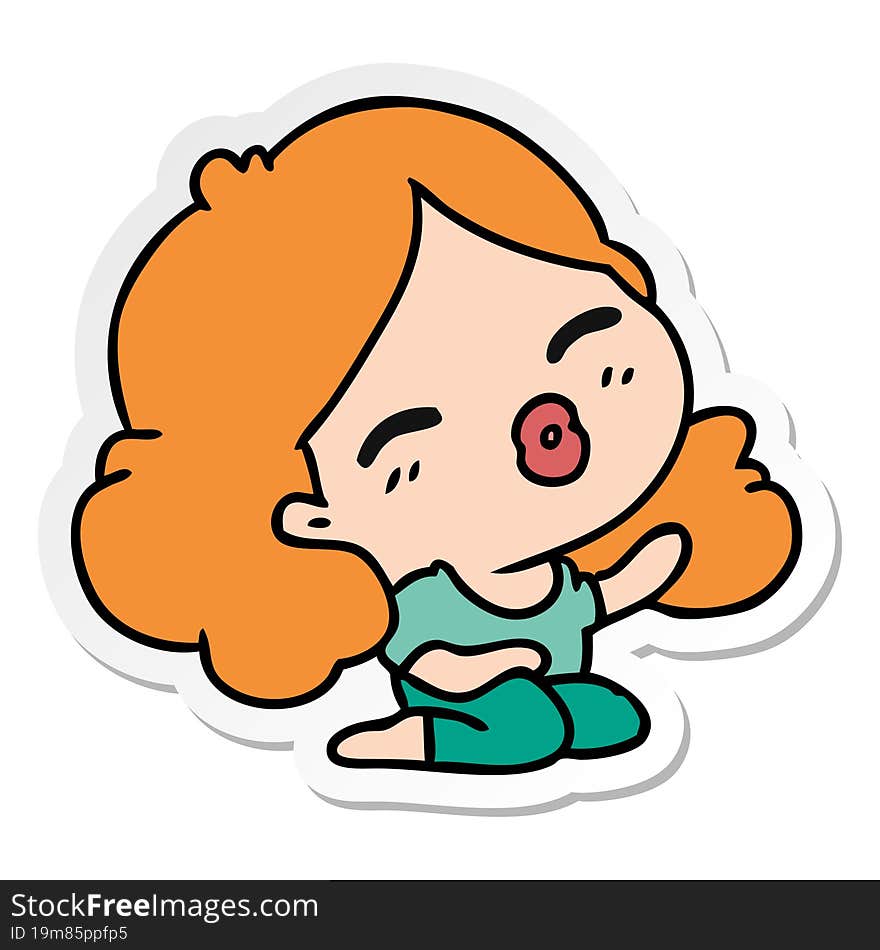 freehand drawn sticker cartoon of cute kawaii girl