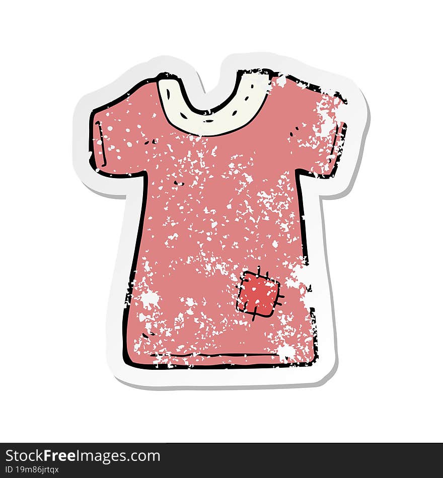 retro distressed sticker of a cartoon patched old tee shirt