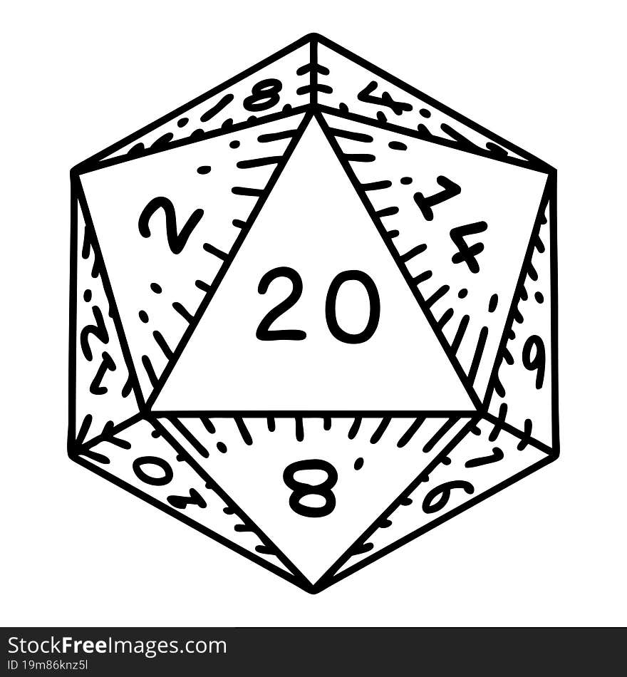 Black Line Tattoo Of A D20 Dice