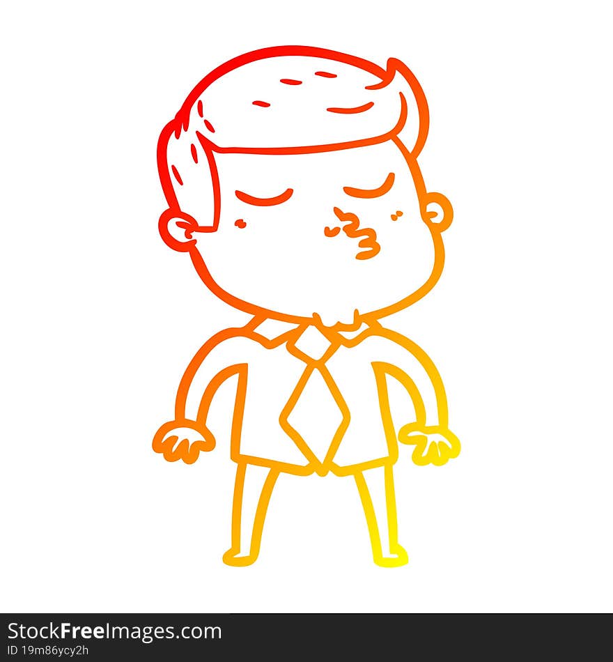 warm gradient line drawing of a cartoon model guy pouting