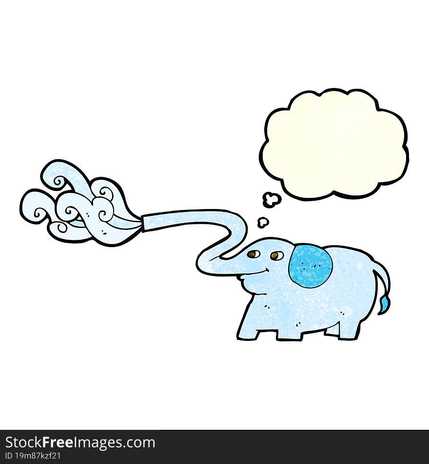 cartoon elephant squirting water with thought bubble