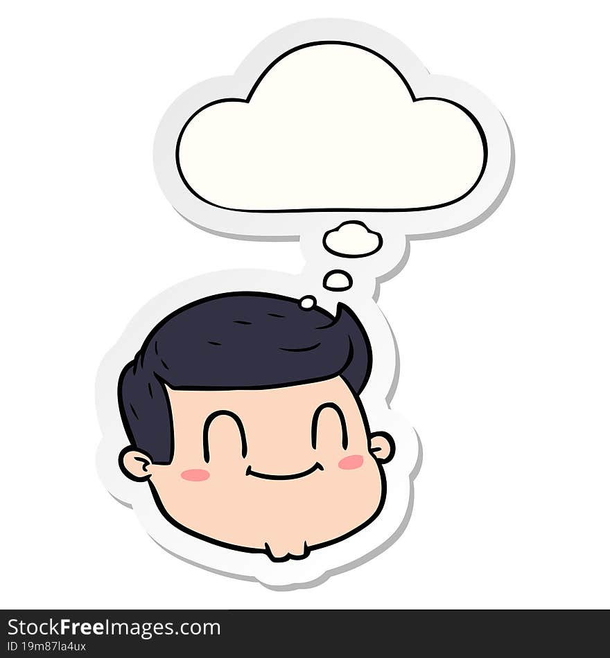 Cartoon Male Face And Thought Bubble As A Printed Sticker